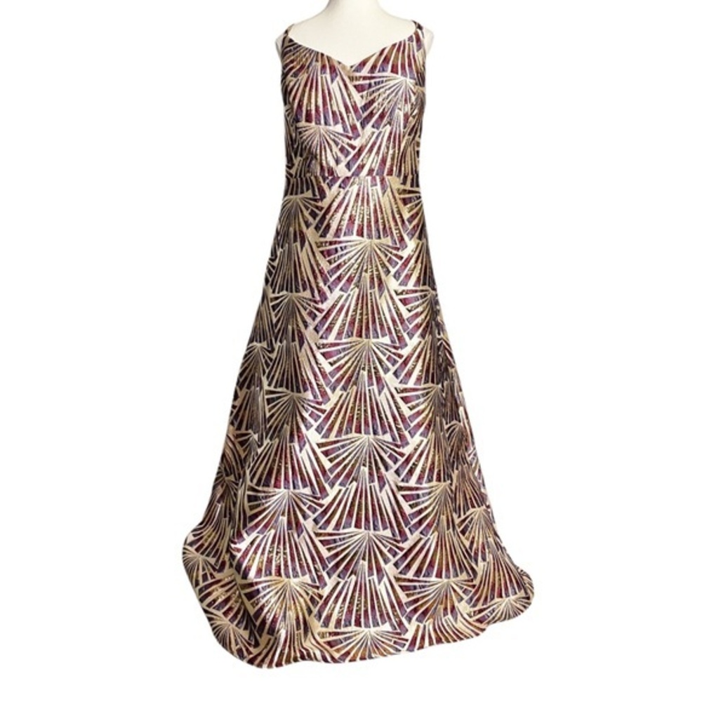 Night Way Collections Gold and Purple Art Deco Shimmer Formal Dress - Picture 1 of 16